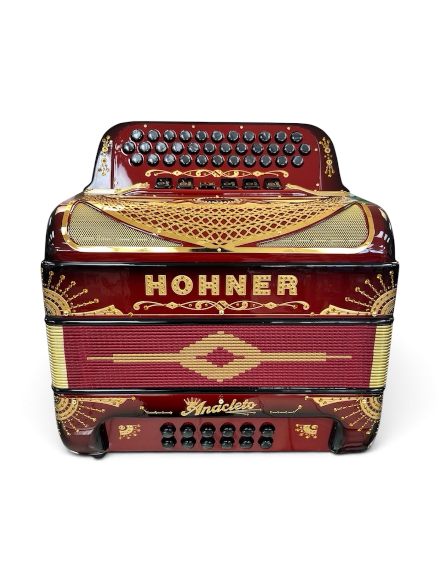 Hohner Anacleto Rey Del Norte Two Tone Compact Button Accordion - Ruby Red