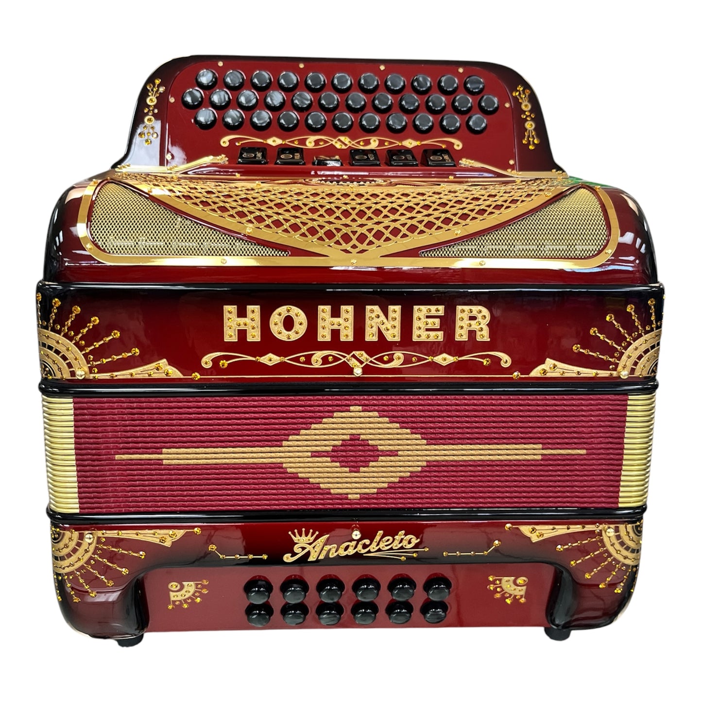 Hohner Anacleto Rey Del Norte Two Tone Compact Button Accordion - Ruby Red