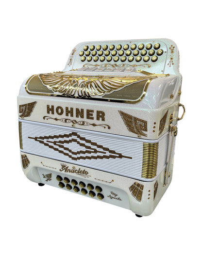 Hohner Anacleto Rey Aguila Two Tone Compact Button Accordion - White/Gold