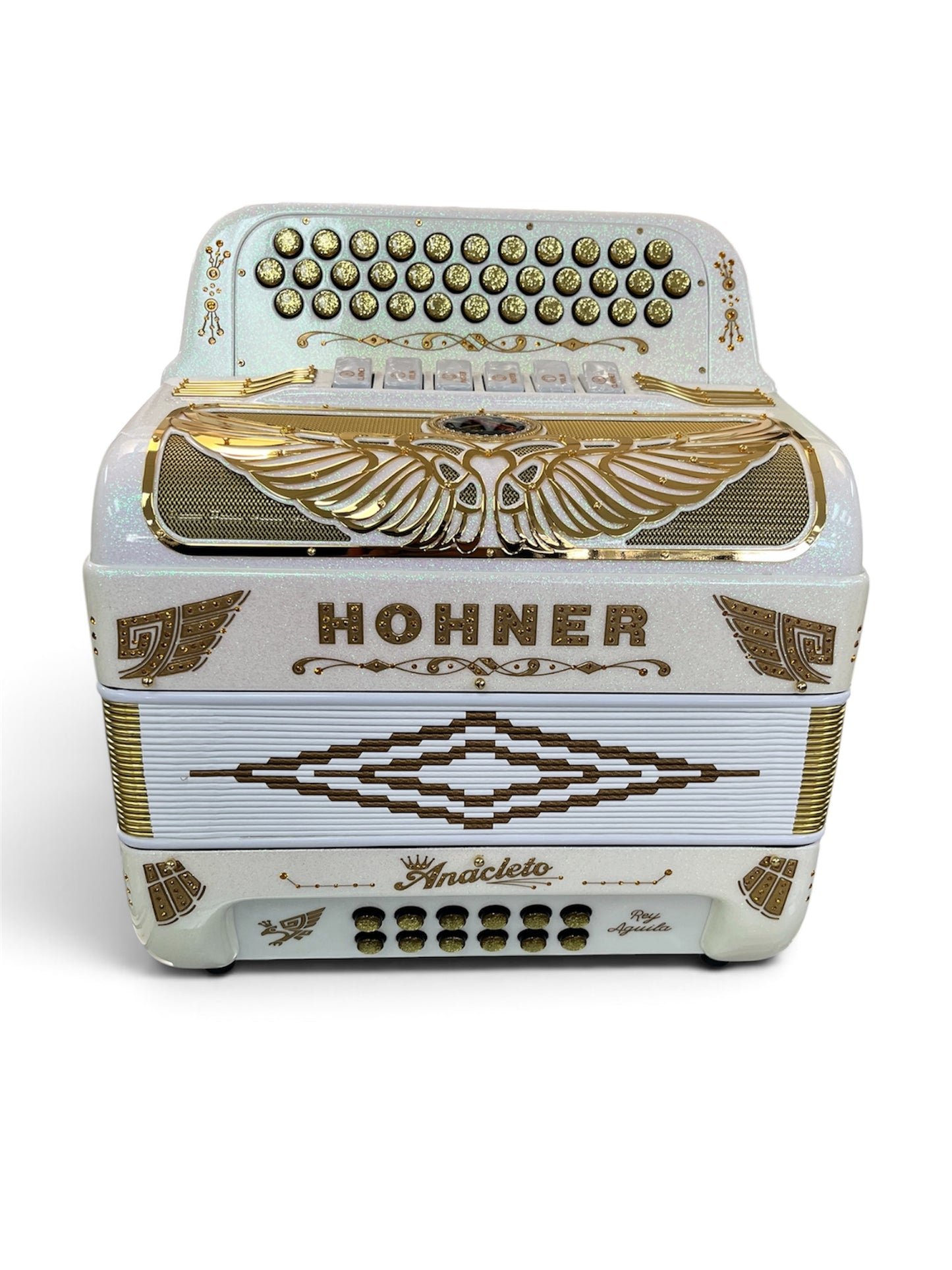 Hohner Anacleto Rey Aguila Two Tone Compact Button Accordion - White/Gold