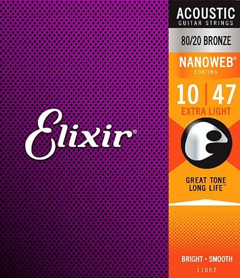Elixir Strings 11002 Nanoweb 80/20 Acoustic Guitar Strings - .010-.047 Extra Light